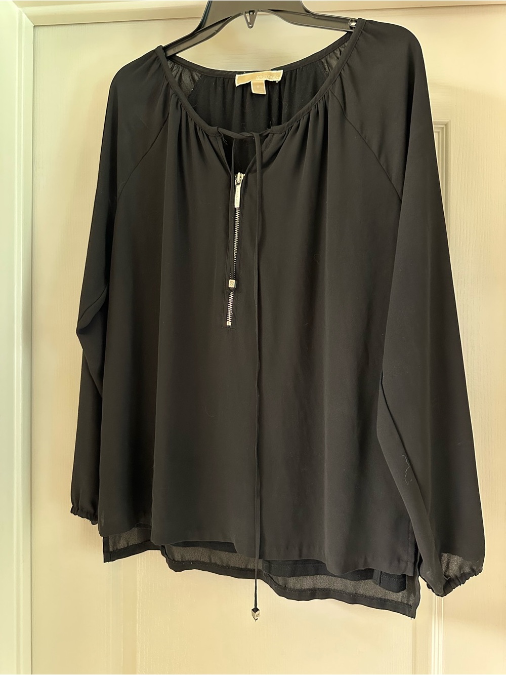 Michael Kors Black Long-Sleeve Zip Front Blouse